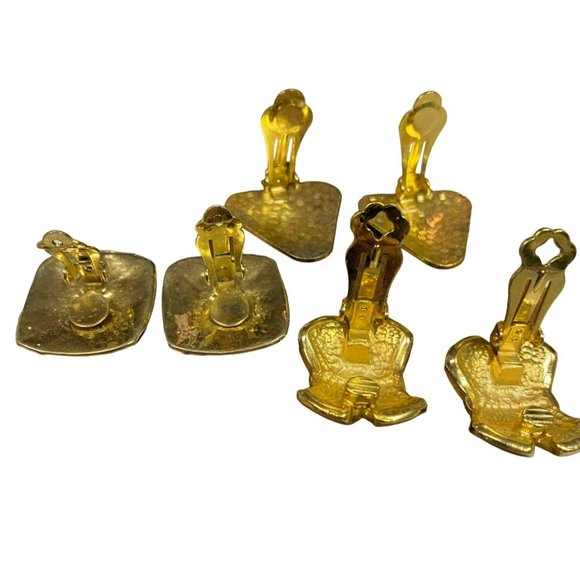 3 pair Vintage Metallic Enamel and Gold tone Black 1980’s Clip on Earrings, Unic - Picture 5 of 5